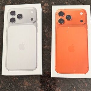 EMPTY Apple 17 Pro Max iPhone boxes in Silver and Orange